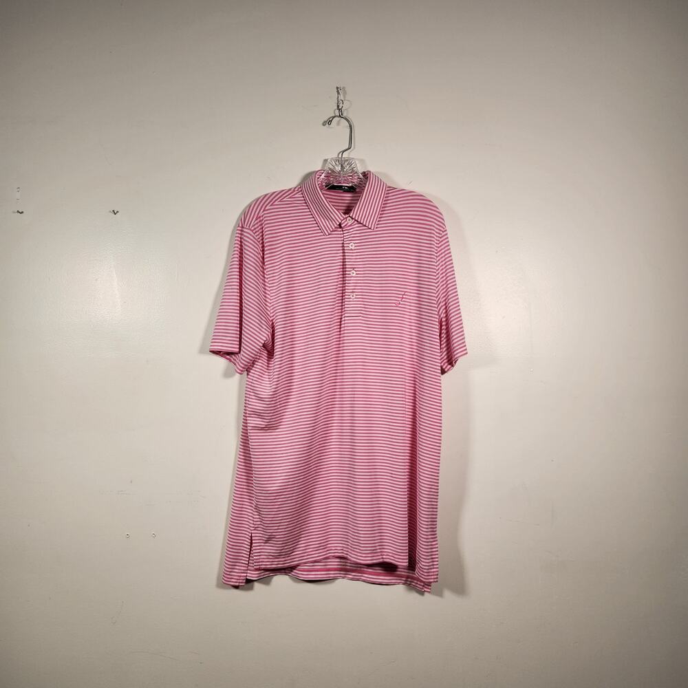 RLX RALPH LAUREN SS Golf Polo Mens M Pink White Stripe Activewear CROOKED STICK